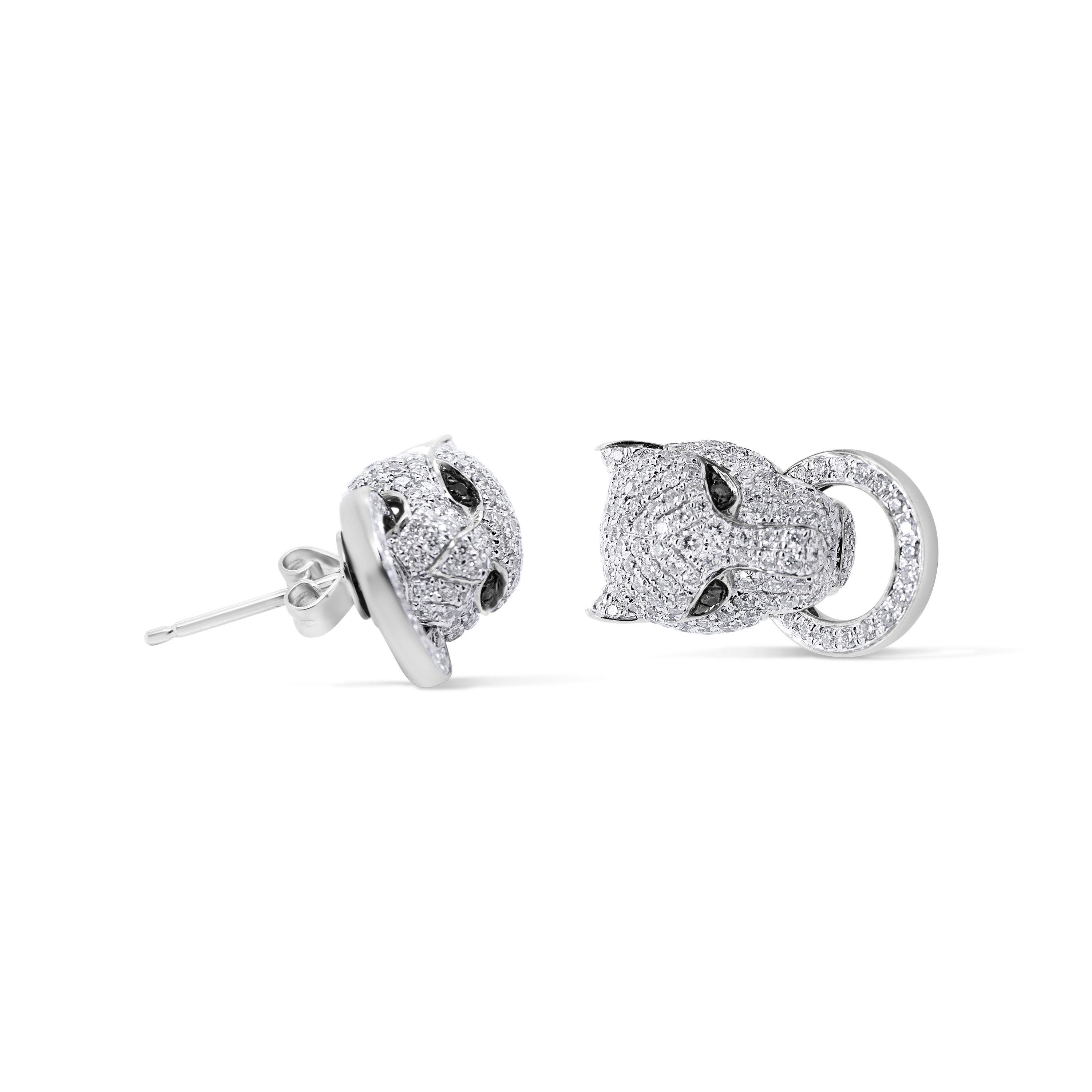 Diamond Panther Earrings 1.55 ct. 14K White Gold